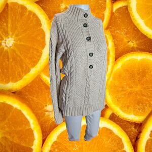 Leo & Nicole Women's Cotton Beige Cable Knitted‎ Mock Neck Sweater Size M